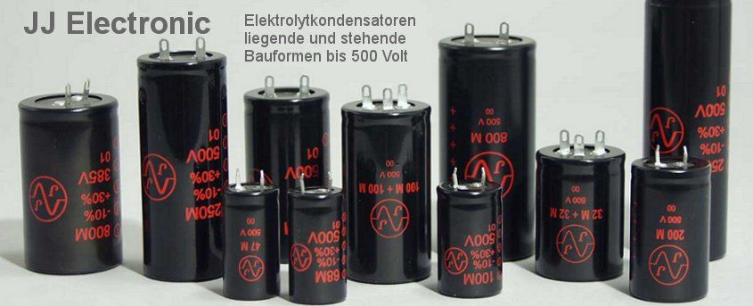 Elektrolytkondensatoren axiale/liegende und radiale/stehende Bauformen bis 500 Volt.